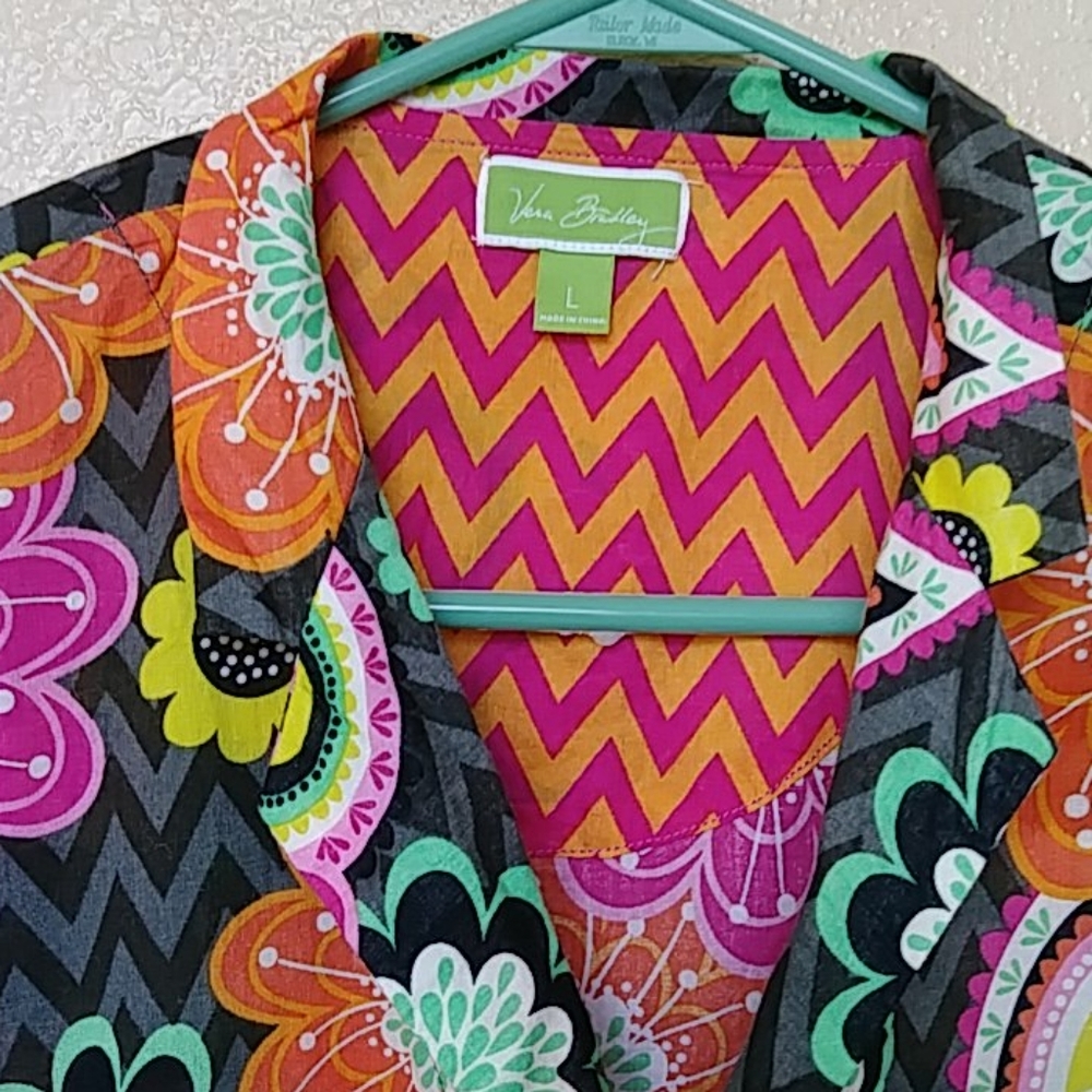 Very Bradley floral parsley blouse Sz L - Picture 3 of 9